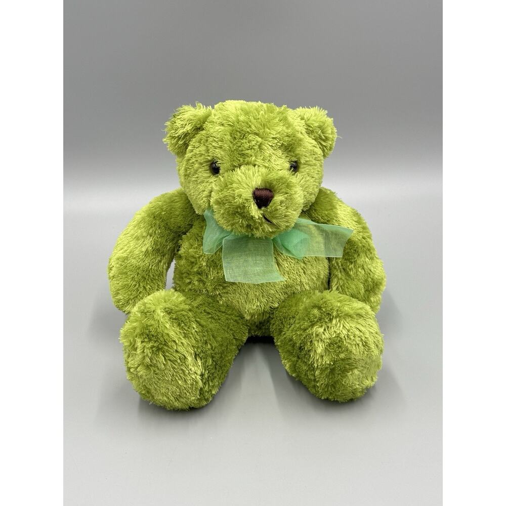 Vintage Burton & Burton Green Teddy Bear Plush W/ Ribbon Bow Tie 10” Stuffed Toy